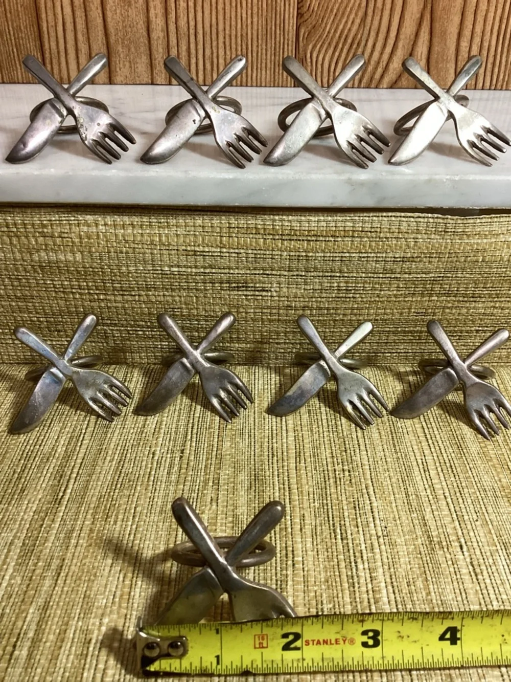 Vintage Silver Plated Crossed Knife and Fork Napkin Rings - Set of 10